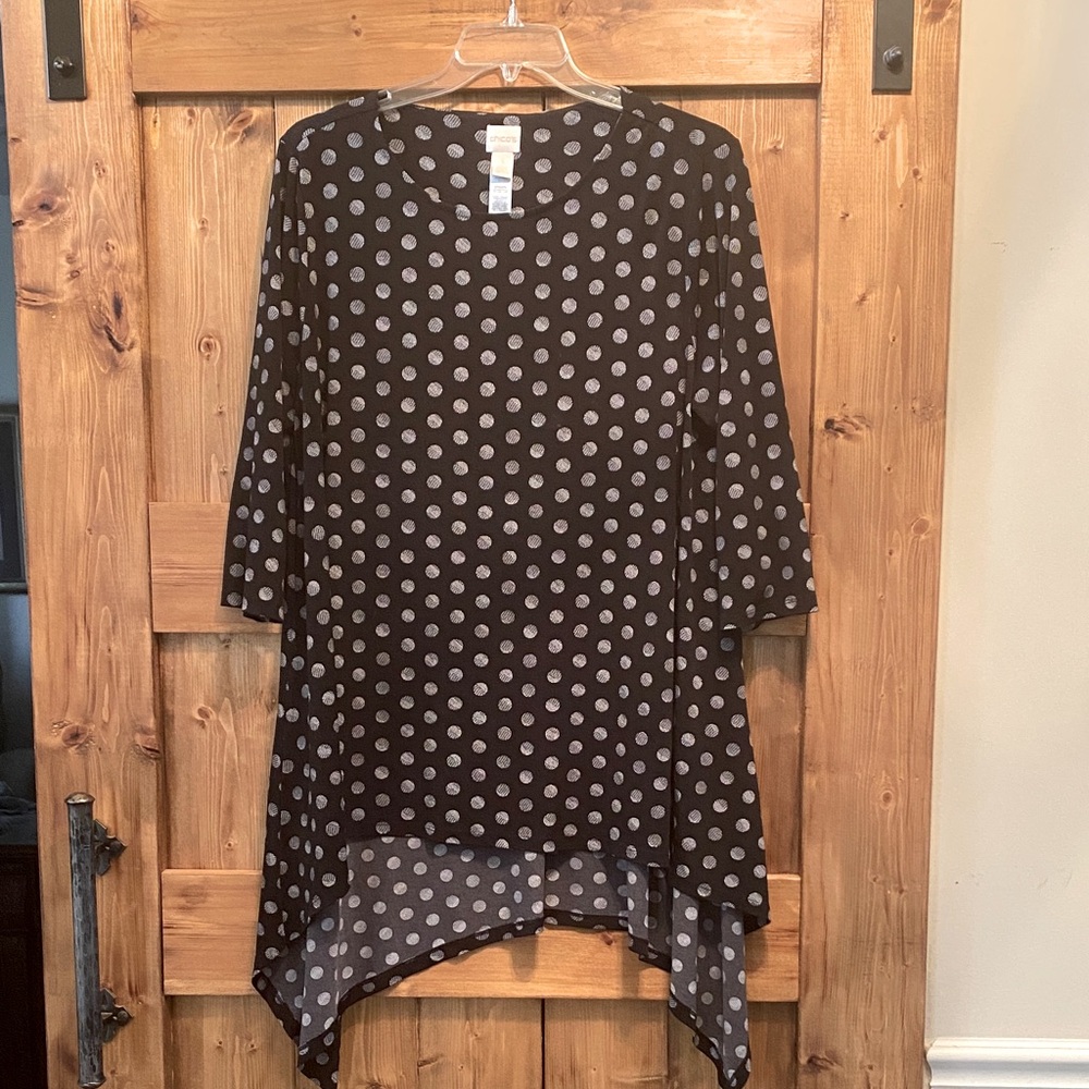 Chico's Black and Gray Polka Dot Tunic